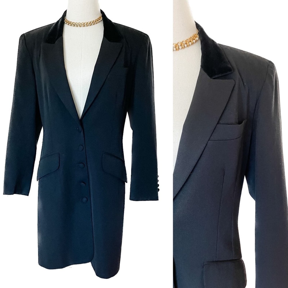 Vintage Express wool blend velvet collar long line blazer jacket size S/M 6/8